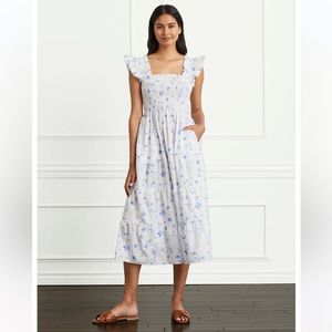Hill house Nap dress Floral blue and white print. Light weight fabric. midi